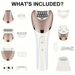 6-in-1 Electric Epilator & Lady Shaver – Wet & Dry Hair Removal for Legs, Underarms, Face & Bikini Line | LED Light, Gentle & Painless – Perfect for Smooth Skin Anywhere!