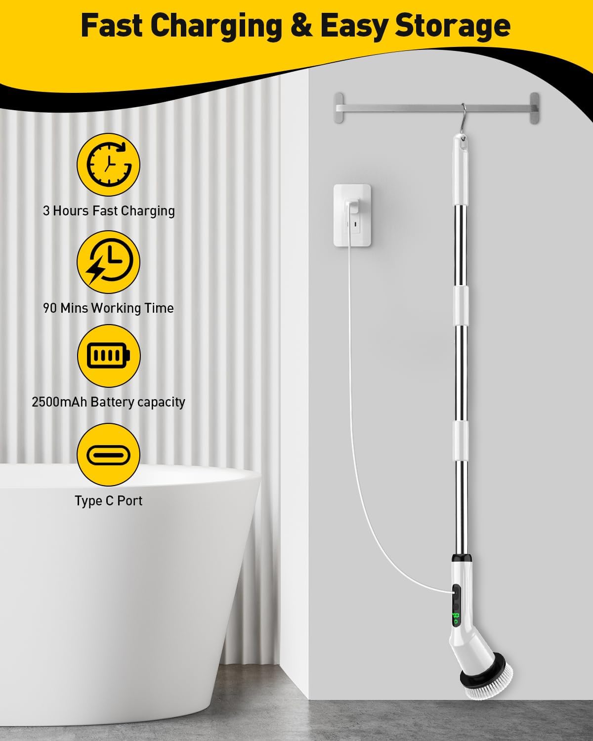 Q2 Pro Electric Spin Scrubber with Two Batteries IPX7 Waterproof Cleaning Brush for Bath, Tub, Tile, Floor & Shower, Durable Household Item