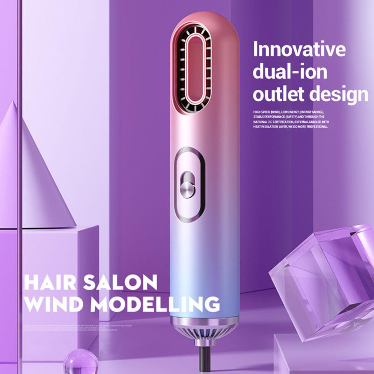 Ionizer Hair Dryer Set with 3 Speeds, Hot-Cold Air, Constant Temperature, Abs, Smoothing, Heat Protection, 3 Attachments for Frizz Control & Hair Styling