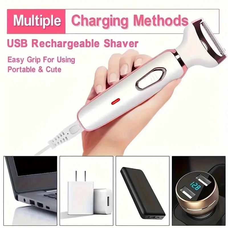 ZYLER 4-in-1 Rechargeable Electric Lady Shaver Razor Trimmer Beauty Kit - Stainless Steel 4-Blade, Waterproof, Portable, Flawless Grooming for Facial, Bikini Areas, Rechargeable Battery, 4 In 1 Trimmer Heads