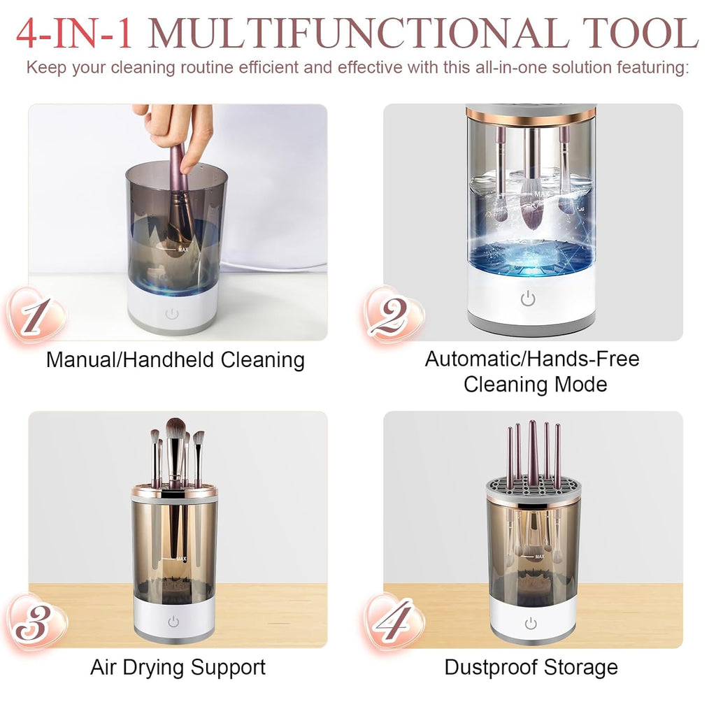 ZYLER Electric Makeup Brush Cleanser & Dryer - Battery-Powered, Deep Cleans All Brushes in Seconds via Dip-Spin Action, Fits All Sizes, Professional Women's Beauty Tool with Glass Bowl, Gift Option, Batteries, Makeup Brush Washer, Brush Cleaning Kit