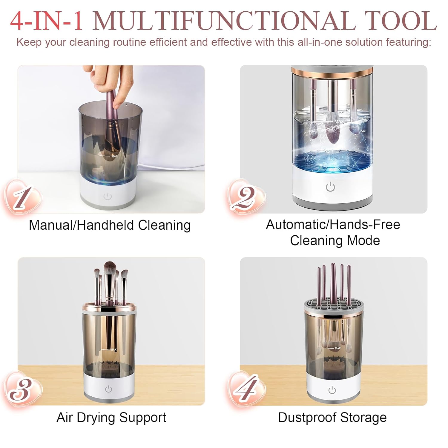 ZYLER Electric Makeup Brush Cleanser & Dryer - Battery-Powered, Deep Cleans All Brushes in Seconds via Dip-Spin Action, Fits All Sizes, Professional Women's Beauty Tool with Glass Bowl, Gift Option, Batteries, Makeup Brush Washer, Brush Cleaning Kit