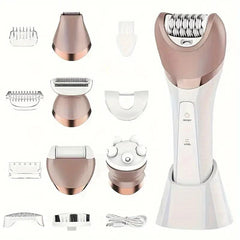 6-in-1 Electric Epilator & Lady Shaver – Wet & Dry Hair Removal for Legs, Underarms, Face & Bikini Line | LED Light, Gentle & Painless – Perfect for Smooth Skin Anywhere!