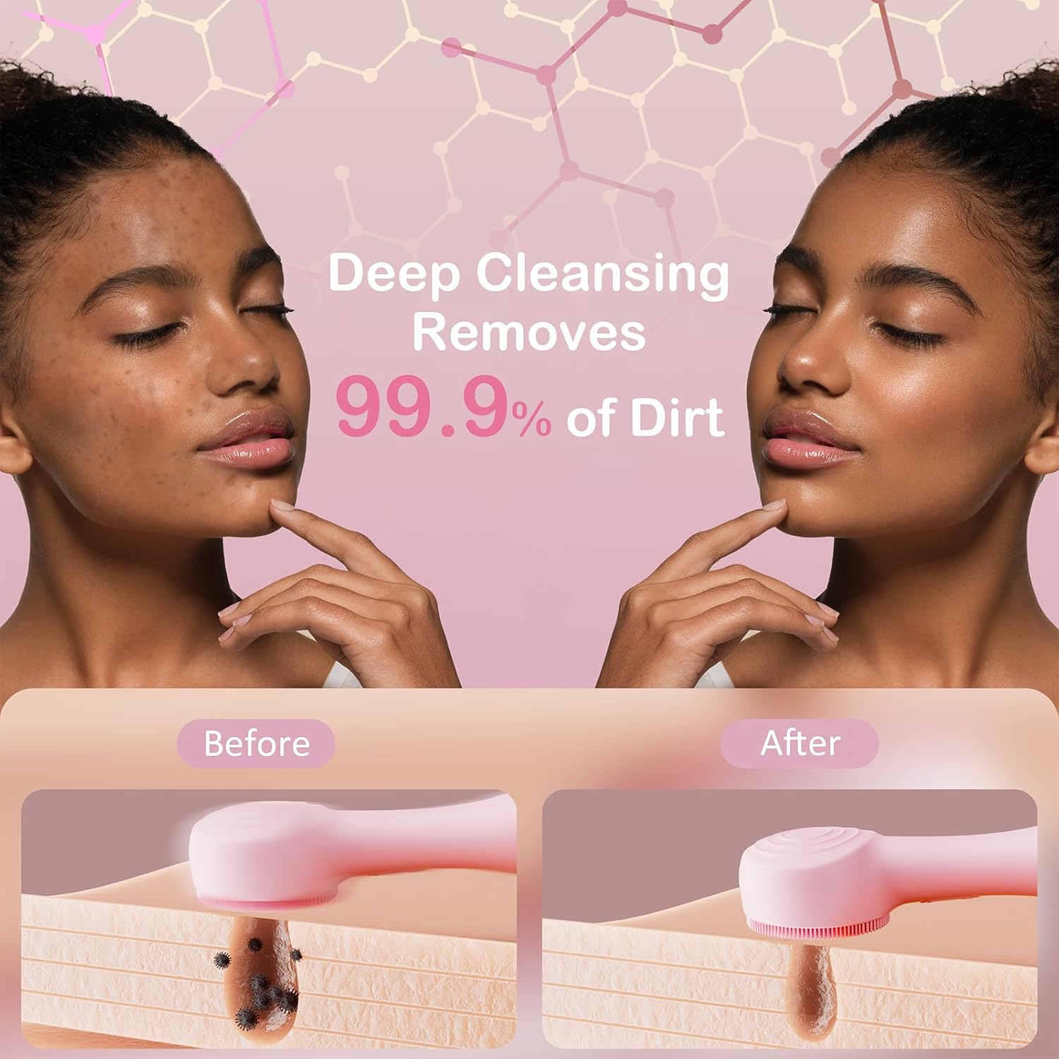 Facial Cleansing Brush Silicone Face Scrubber Waterproof Rechargeable Exfoliator Massage Device for Men & Women, Deep Pore Cleansing, Exfoliating, Removing Blackhead Electric Face Scrub Brush