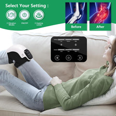 Knee Massager,Cordless Knee Massager with Heat, Relax, Heating Pad, Knee Massage Helps Joint Stiff and Discomfort,3 Levels Heat & Vibration,10 Min Auto Off, LED Touch, Long Knee Straps 18.9 in, Adjustable Brace, Portable Relaxation. Gift