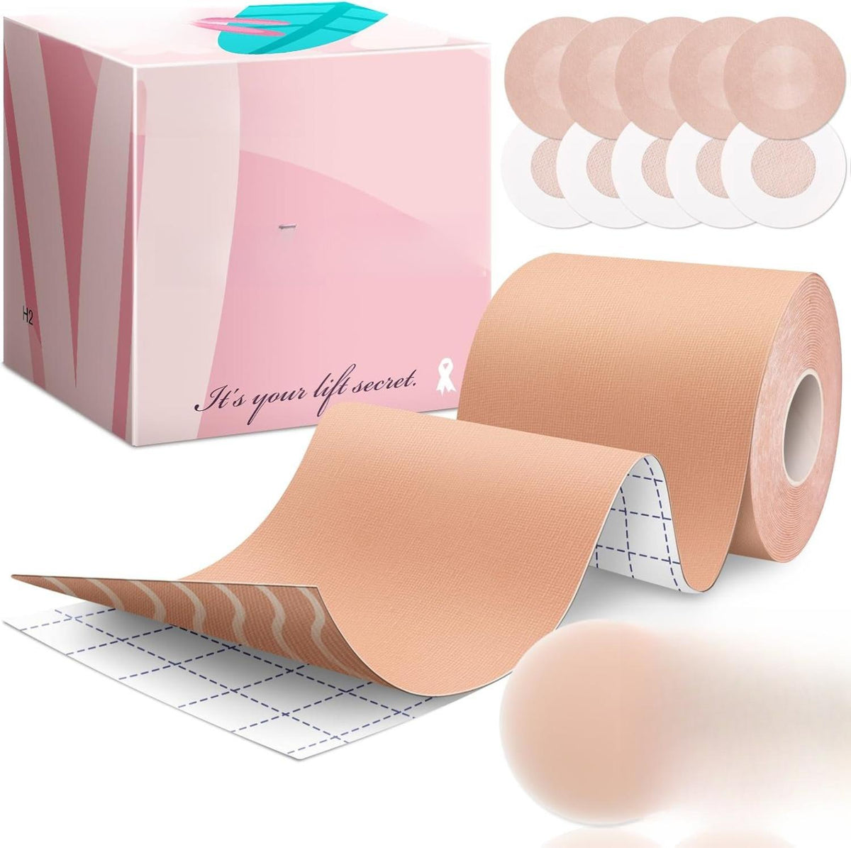 Boob Tape Breast Lift Tape for Large Breasts with 2 Pcs Nipple Covers Invisible Boobtape for A-G Cup