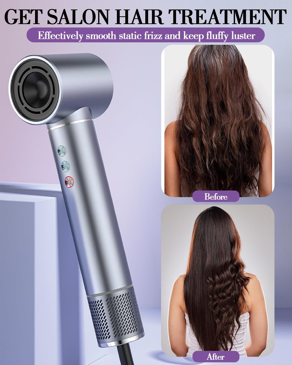 Negative Ionic 5 in 1 Hot Air Brush with 5 Interchangeable Heads, Electric Blow Dryer Brush for Effective Styling and Smooth Finish