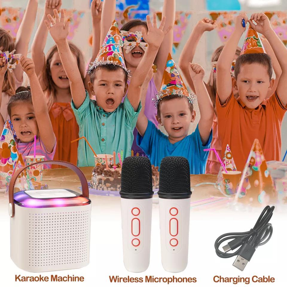 Kids Mini Karaoke Machine With 2 Wireless Microphone Portable Bluetooth Speaker