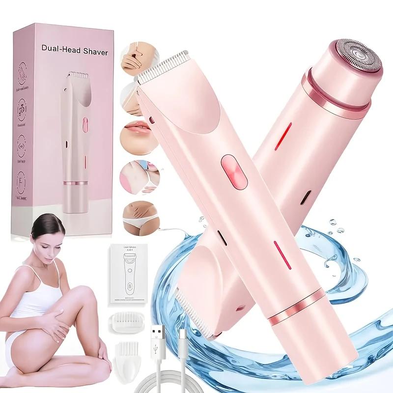 Glow Aura 2-in-1 Trimmer for Women – 2025 Dual Bikini Trimmer & Facial Razor, Painless Electric Shaver for Silky Skin, Replaceable Head, Gentle Hair Removal for Bikini Line & Face
