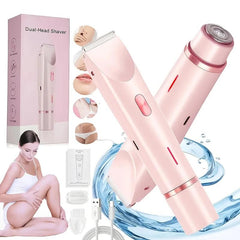 Glow Aura 2-in-1 Trimmer for Women – 2025 Dual Bikini Trimmer & Facial Razor, Painless Electric Shaver for Silky Skin, Replaceable Head, Gentle Hair Removal for Bikini Line & Face