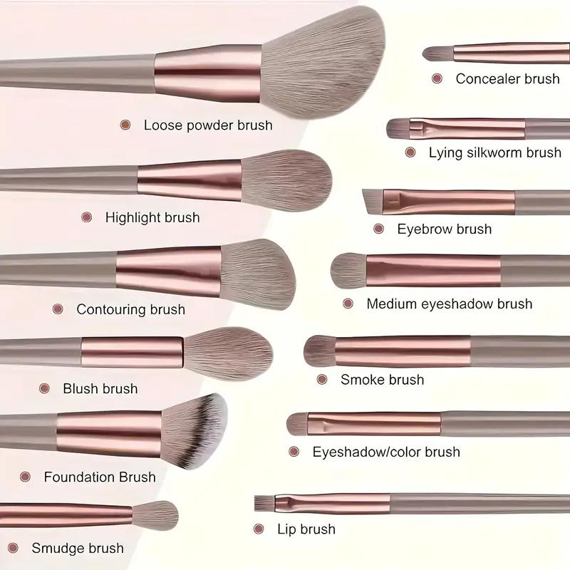 13pcs Makeup Brush Set - Soft Synthetic Fiber, Includes Rouge, Foundation, Eye Shadow, Eyebrow, Lip Brushes - Ideal Valentine'S Day Gift for Beginners & Professionals, Travel-Friendly, Makeup Artist|Elegant Brushes|Nylon Bristles