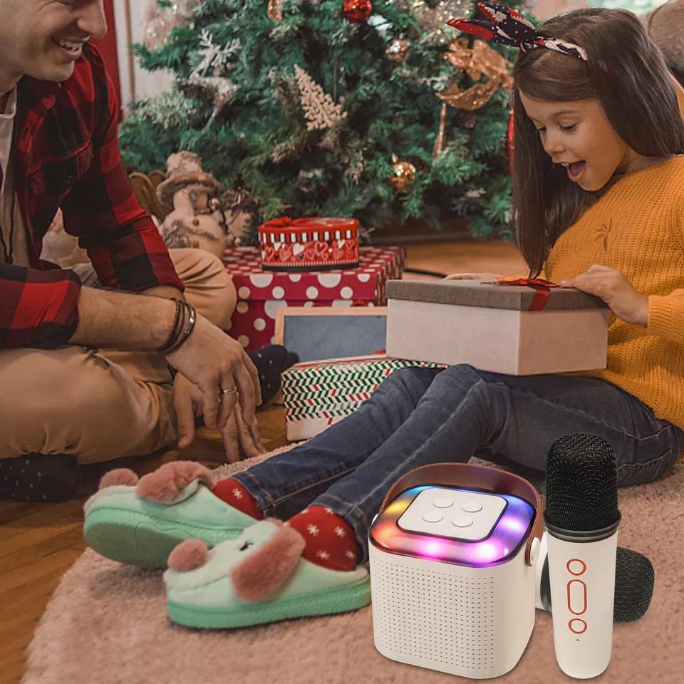 Kids Mini Karaoke Machine With 2 Wireless Microphone Portable Bluetooth Speaker Audio Birthday Charging Rechargeable