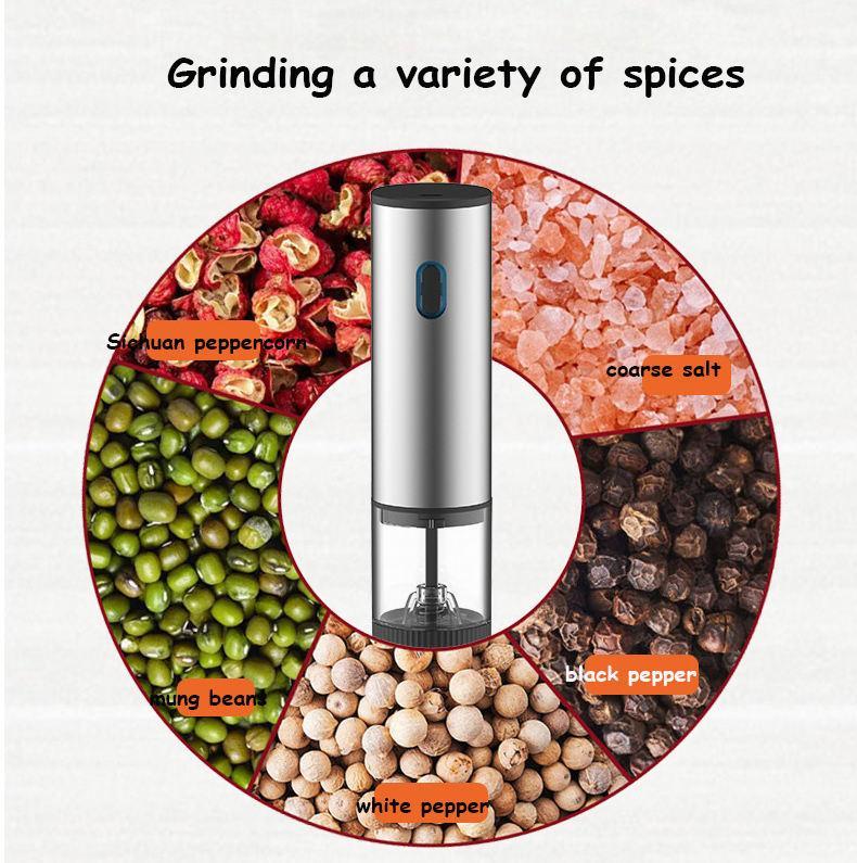 Modern 2-Pc Cordless Gravity Electric Salt & Pepper Grinders Set - Salt and Pepper Shaker, Battery-Operated, Automatic Operation, LED Light, Adjustable Coar., Ceramic Grinder, Large Capacity, 8.78x5.35x2.72 inches Home Kitchen BBQ Utensils, Auto Gri