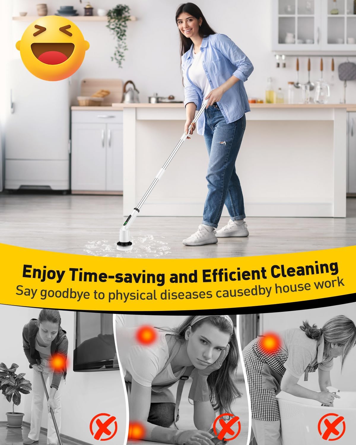 Q2 Pro Electric Spin Scrubber with Two Batteries IPX7 Waterproof Cleaning Brush for Bath, Tub, Tile, Floor & Shower, Durable Household Item