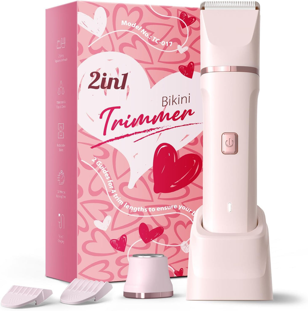 2-in-1 Bikini Trimmer for Women – Painless Electric Razor with Ceramic Blade, IPX7 Waterproof & 90-Min Battery