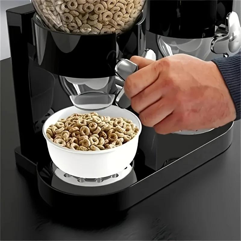 Modern Black Metal Self-Dispensing Airtight Food Container with Lid - 1/2/3-Piece 1L Dispenser, Grain Canisters for Countertop Cereal, Coffee Preservation