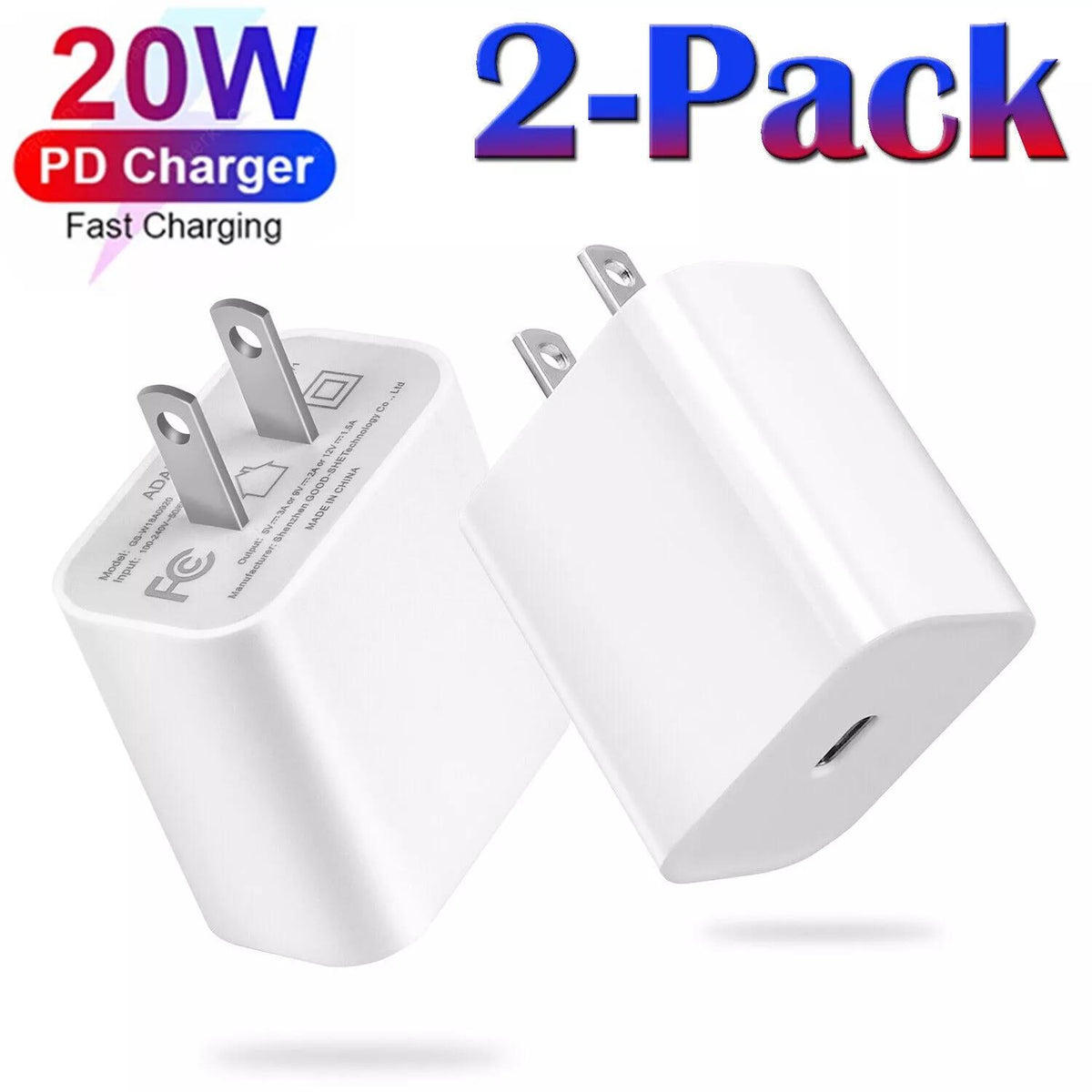 2PC 20W Fast USB-C Wall Charger Block – Rapid PD Charging, Compatible with iPhone 11/12/13/14/15/16 Pro Max, XS/XR/X, iPad Pro, AirPods Pro Android Protection