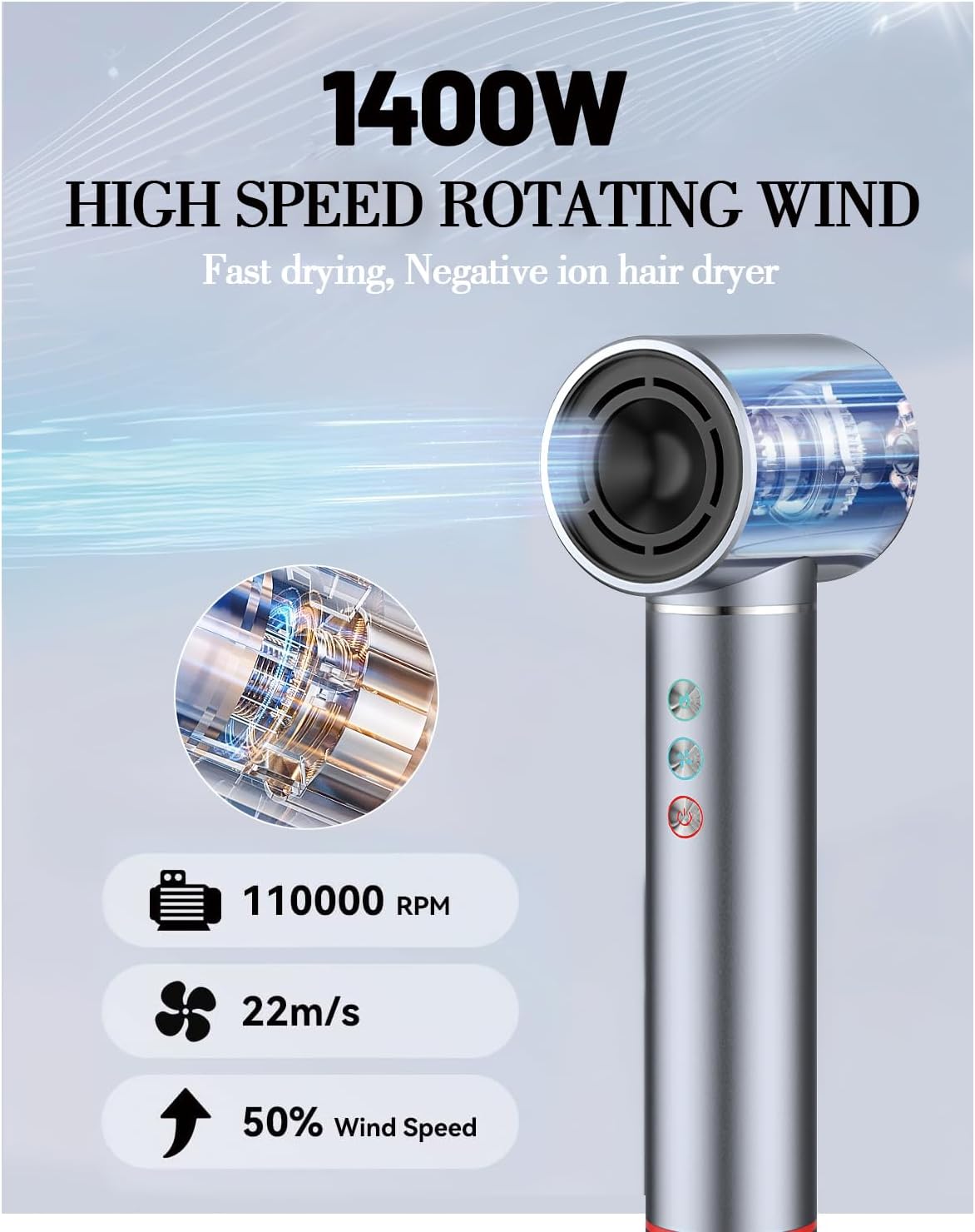 Negative Ionic 5 in 1 Hot Air Brush with 5 Interchangeable Heads, Electric Blow Dryer Brush for Effective Styling and Smooth Finish