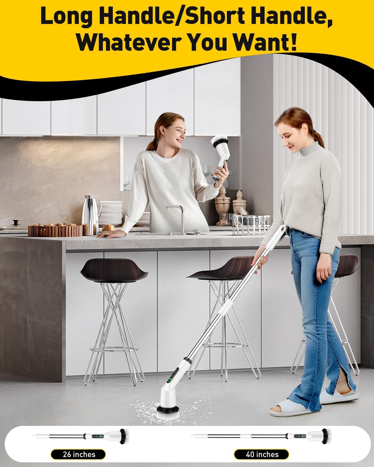 Q2 Pro Electric Spin Scrubber with Two Batteries IPX7 Waterproof Cleaning Brush for Bath, Tub, Tile, Floor & Shower, Durable Household Item
