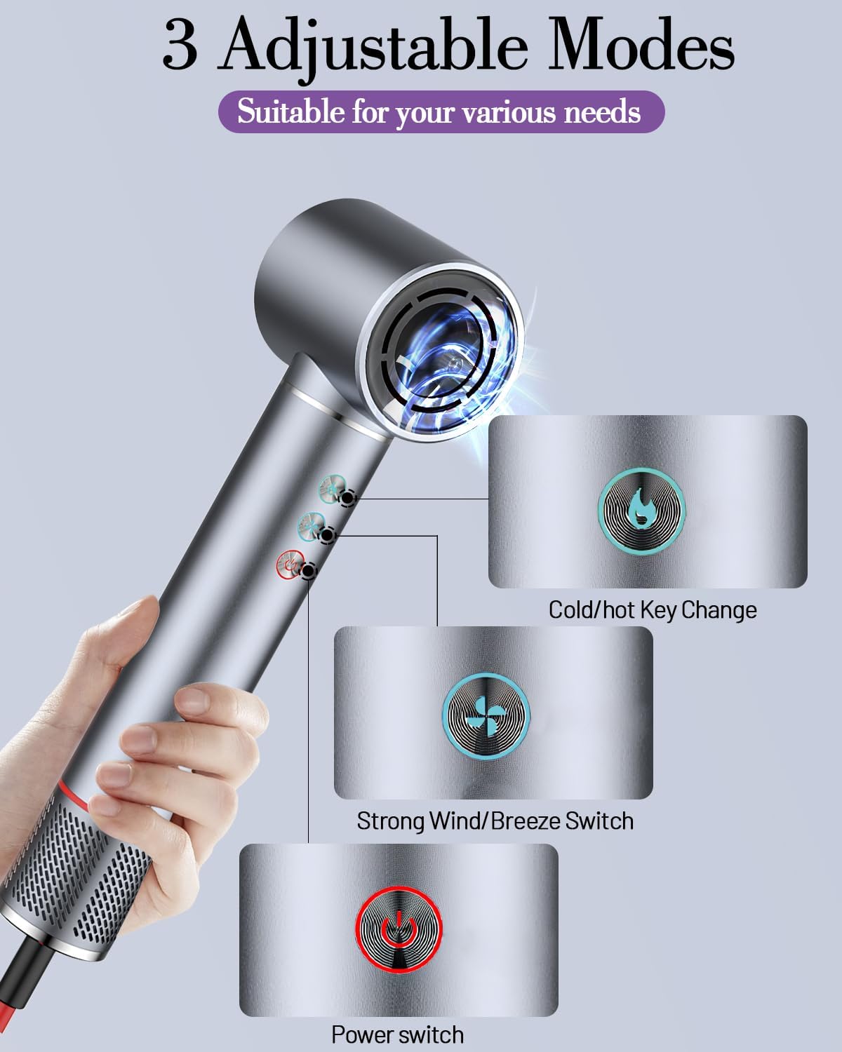 Negative Ionic 5 in 1 Hot Air Brush with 5 Interchangeable Heads, Electric Blow Dryer Brush for Effective Styling and Smooth Finish