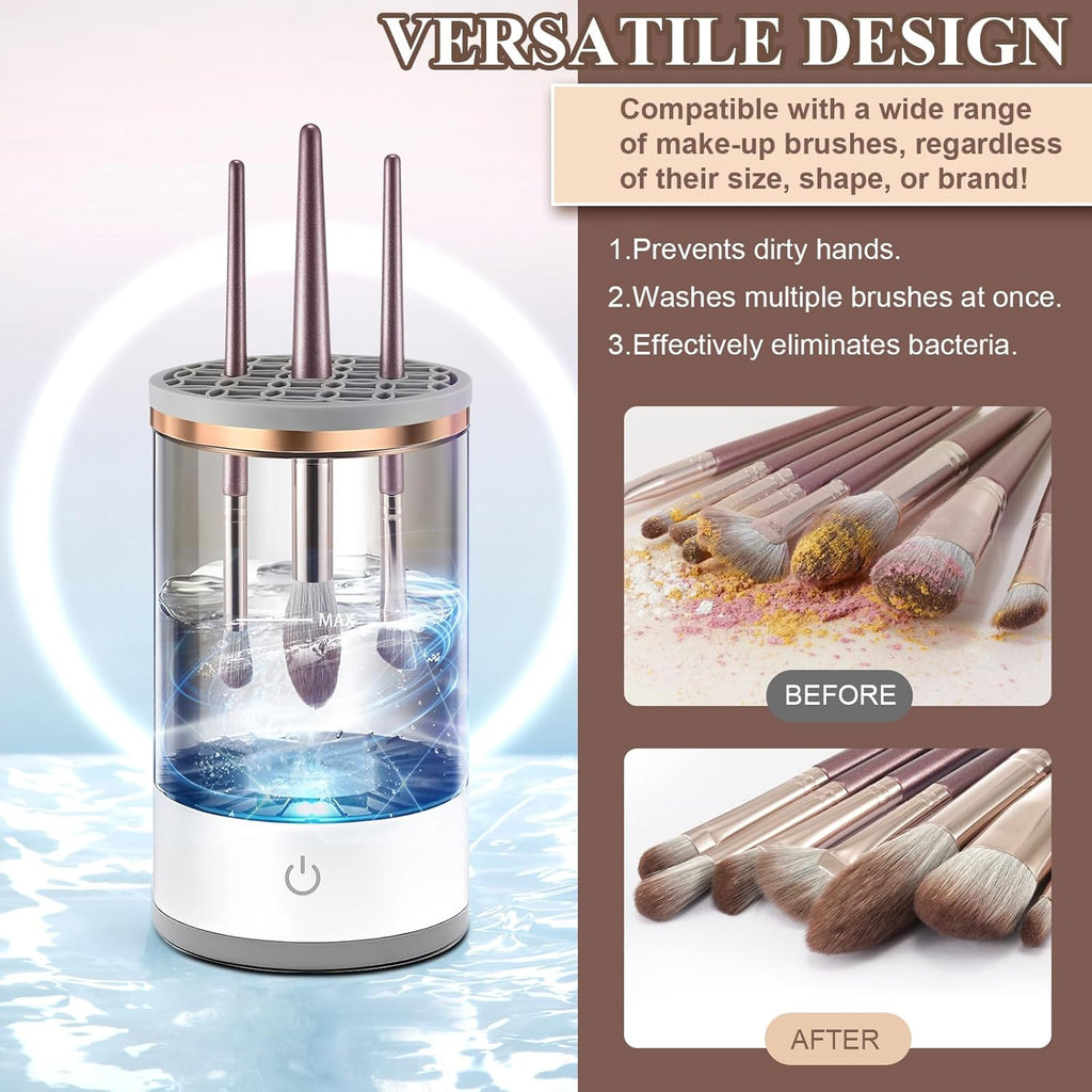 ZYLER Electric Makeup Brush Cleanser & Dryer - Battery-Powered, Deep Cleans All Brushes in Seconds via Dip-Spin Action, Fits All Sizes, Professional Women's Beauty Tool with Glass Bowl, Gift Option, Batteries, Makeup Brush Washer, Brush Cleaning Kit