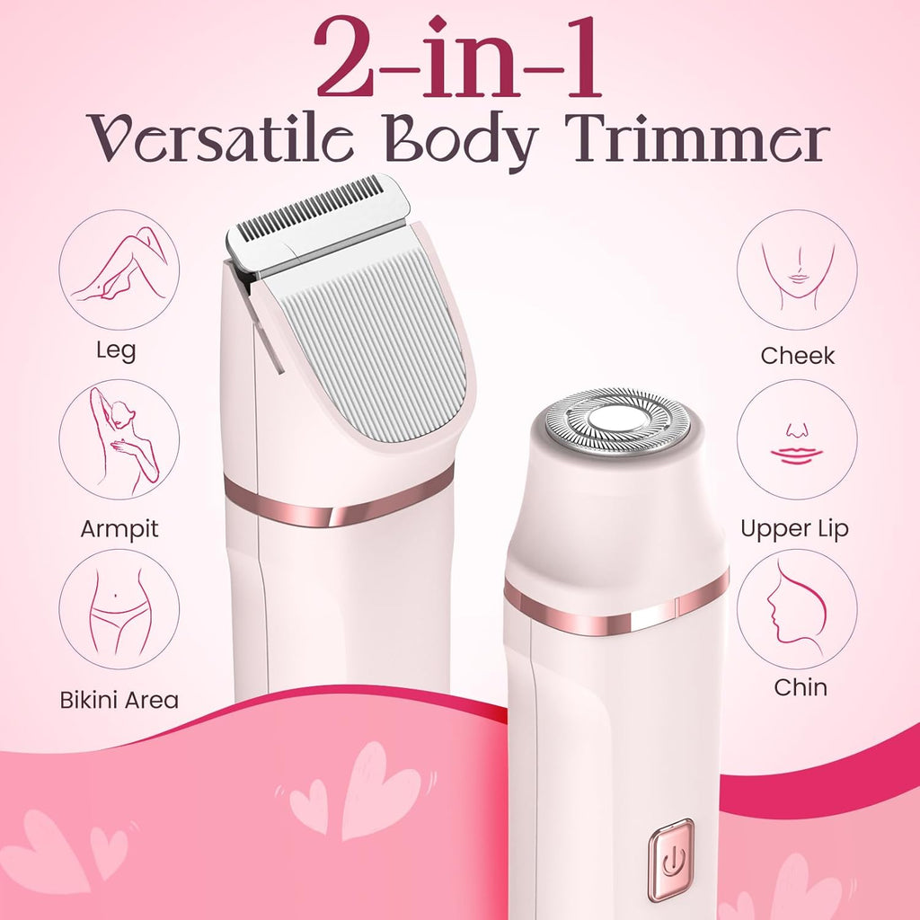 2-in-1 Bikini Trimmer for Women – Painless Electric Razor with Ceramic Blade, IPX7 Waterproof & 90-Min Battery