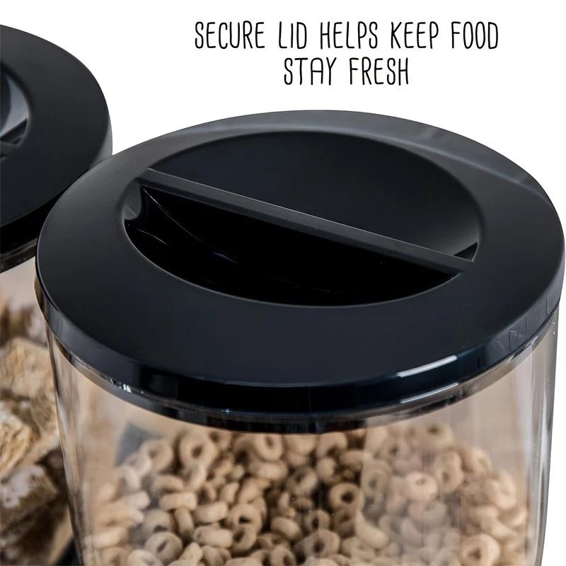 Modern Black Metal Self-Dispensing Airtight Food Container with Lid - 1/2/3-Piece 1L Dispenser, Grain Canisters for Countertop Cereal, Coffee Preservation