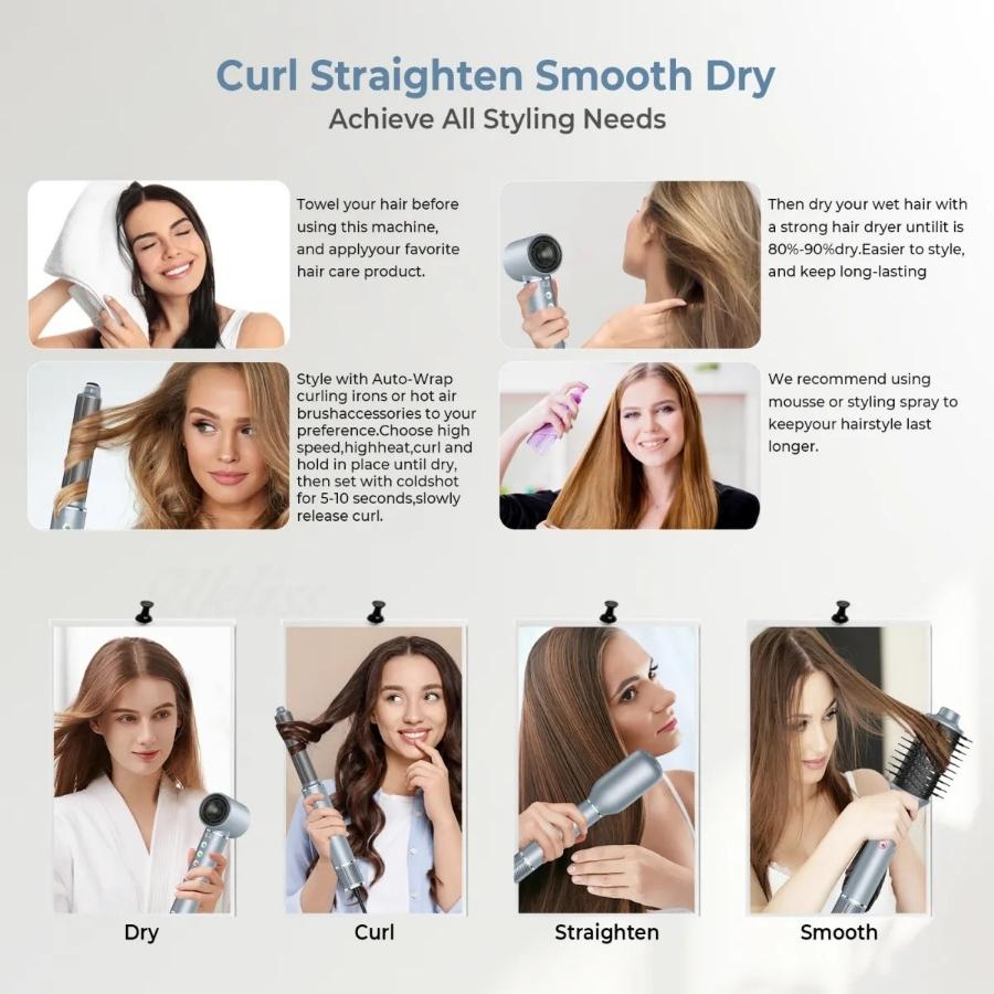 ZYLER 5-in-1 Multi-Styling Hair Brush - 110-220V Plug-Powered ABS Beauty Appliance, Detangling Tool with 4 Interchangeable Attachments for Curling, All Hair Type Styling Needs (for Adults)